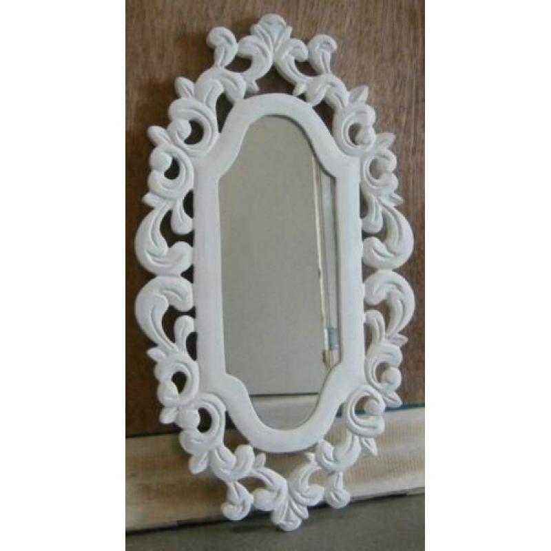 Spiegel - houten barok lijst - wit - 57 x 30 cm - TTM Wonen