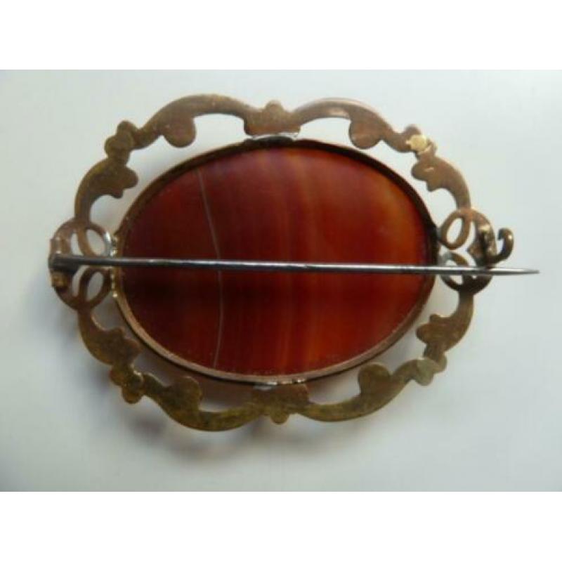 Antieke vuurvergulde broche + grote agaat cabochon /Luxeriös