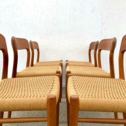 6 Møller 75 stoelen, teak papercord Deens design jaren 60