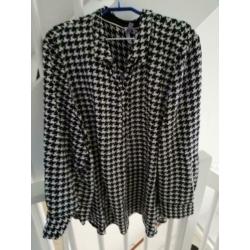 Zwart/witte blouse mt52 Miss Etam Plus Collectie
