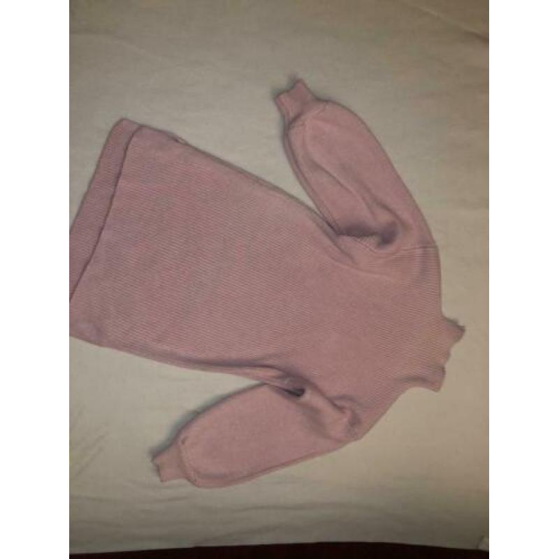 Zgan lila trui dress hoge nek pofmouw zacht gebreid rib