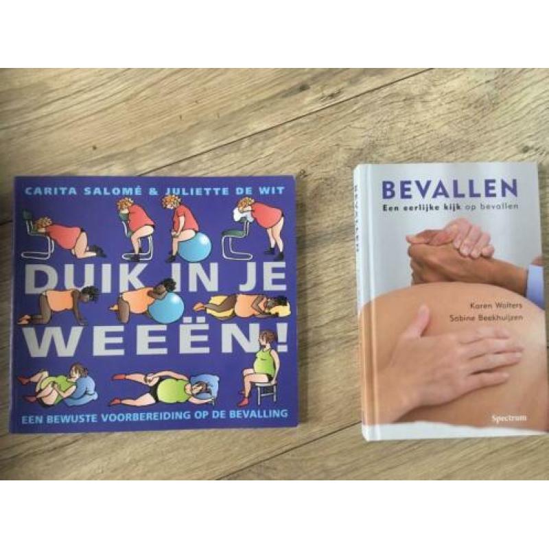 2 boeken over bevallen, weeën, voorbereiden bevalling