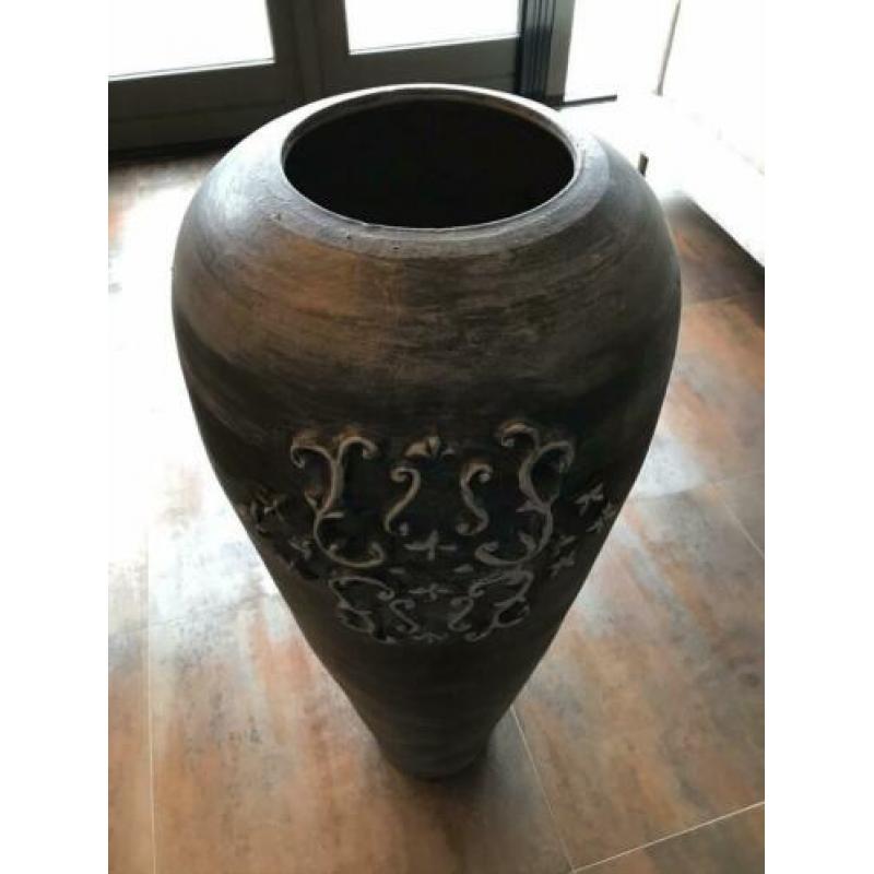 Grijze keramische vaas 100 cm