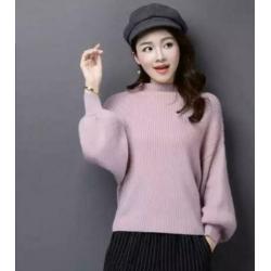 Zgan lila trui dress hoge nek pofmouw zacht gebreid rib