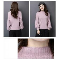 Zgan lila trui dress hoge nek pofmouw zacht gebreid rib