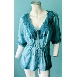 DIDI Boho Ibiza gipsy blouse, turkoois, maat S