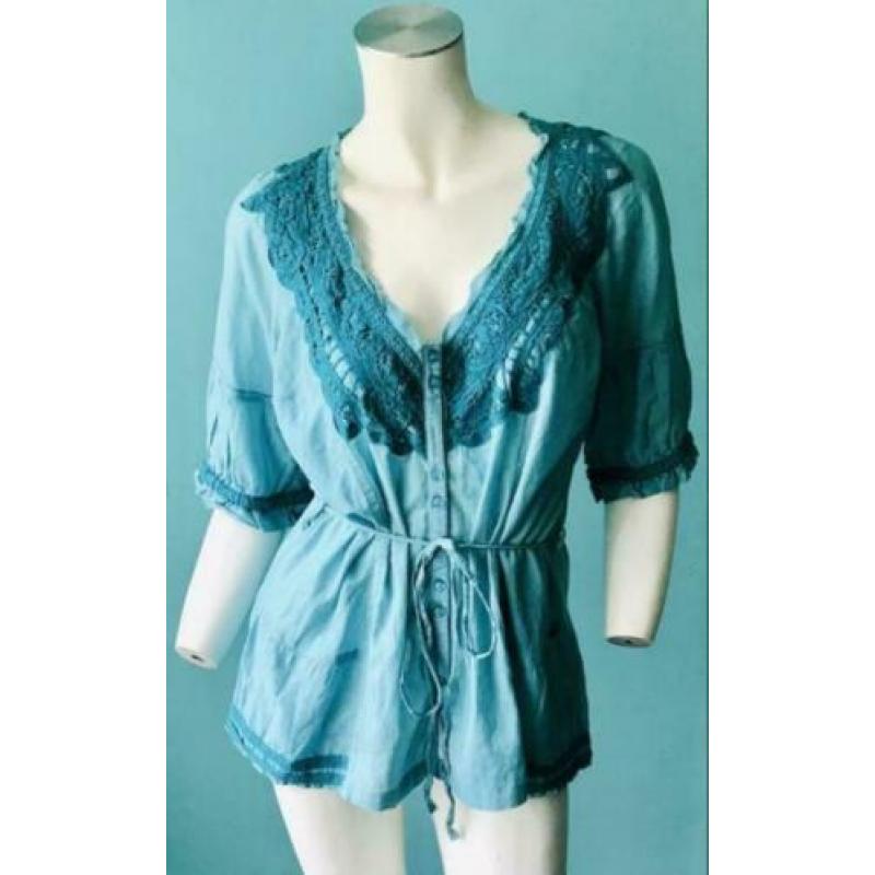 DIDI Boho Ibiza gipsy blouse, turkoois, maat S