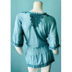 DIDI Boho Ibiza gipsy blouse, turkoois, maat S