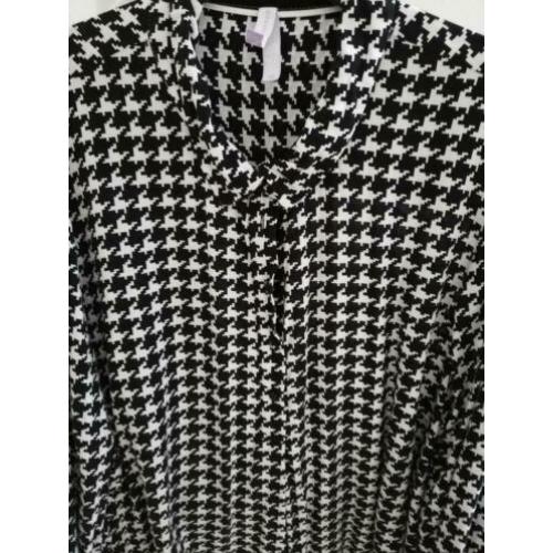 Zwart/witte blouse mt52 Miss Etam Plus Collectie