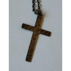 vintage ketting met zilveren kruis hanger gemerkt jws silver