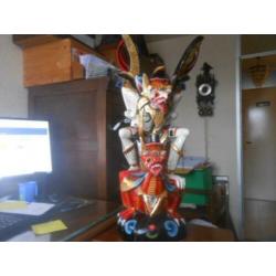 5296 Groot Polychrome houten beeld van Vishnu 76 cm