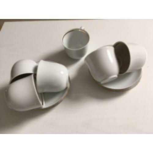 set 6!! gebaksbordjes, koffiekopjes én gebakschotel