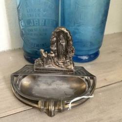 Lourdes tin beeldje schaaltje Maria religie wijwaterbakje