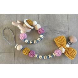Speenkoord,bijtring,wagenspanner,maxi cosi hanger, met naam
