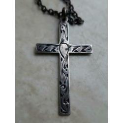vintage ketting met zilveren kruis hanger gemerkt jws silver