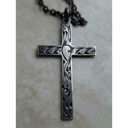 vintage ketting met zilveren kruis hanger gemerkt jws silver
