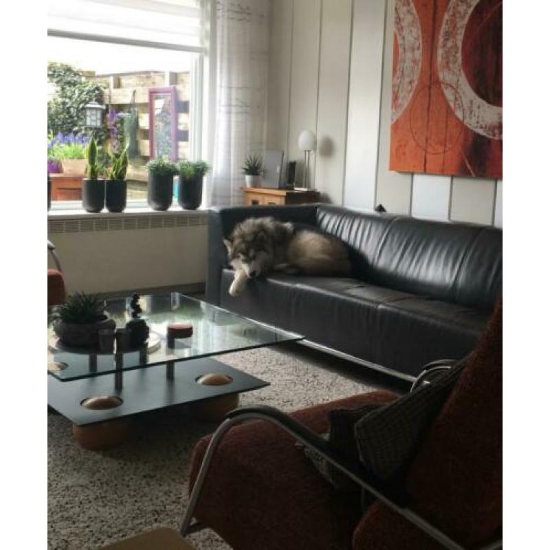 Unieke design salontafel glas hout metaal