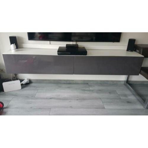 Zwevend Hoogglans Grijs TV meubel 200x38x30 cm 4 vakken
