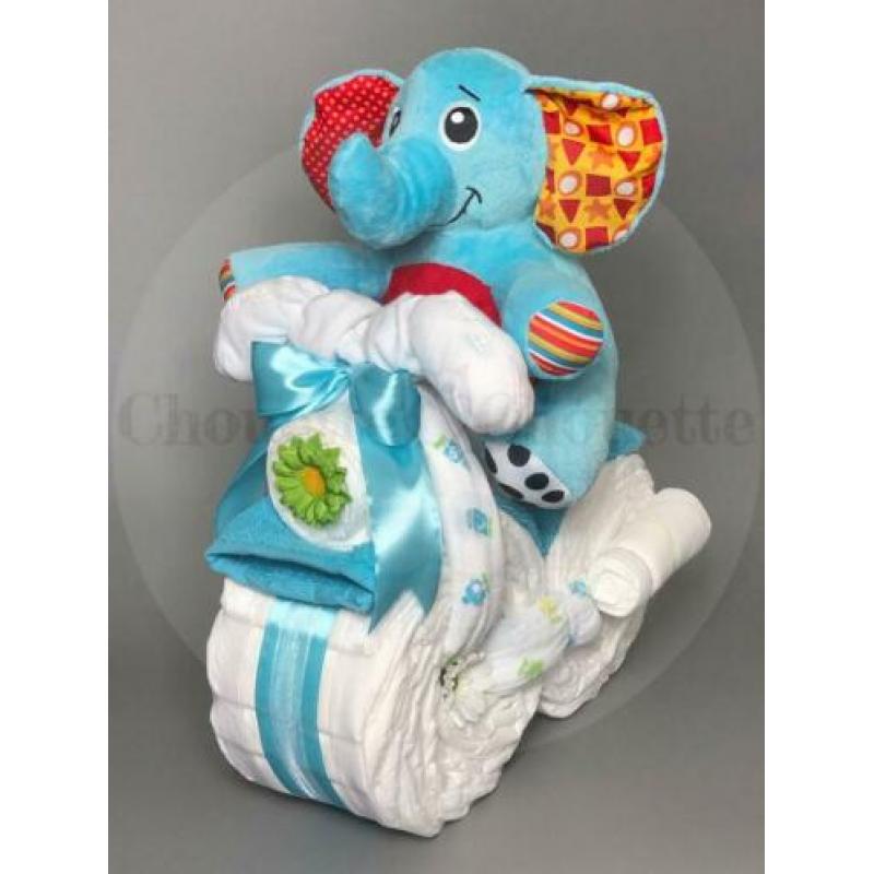 Gratis verzending Luiertaart Motor luiermotor Olifant blauw