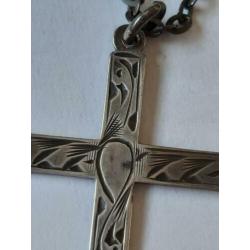 vintage ketting met zilveren kruis hanger gemerkt jws silver