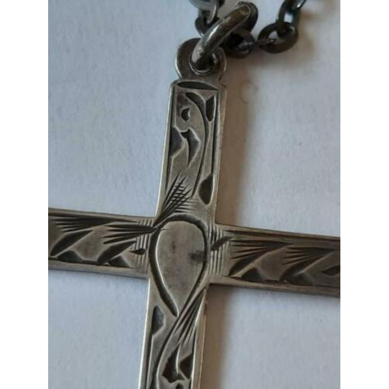 vintage ketting met zilveren kruis hanger gemerkt jws silver