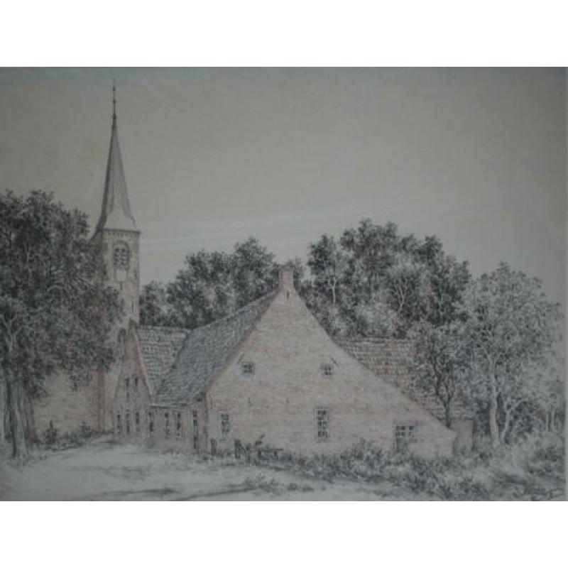De Winsinghhof en de Catharina kerk Roden, uit 1969. Gesign