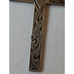 vintage ketting met zilveren kruis hanger gemerkt jws silver
