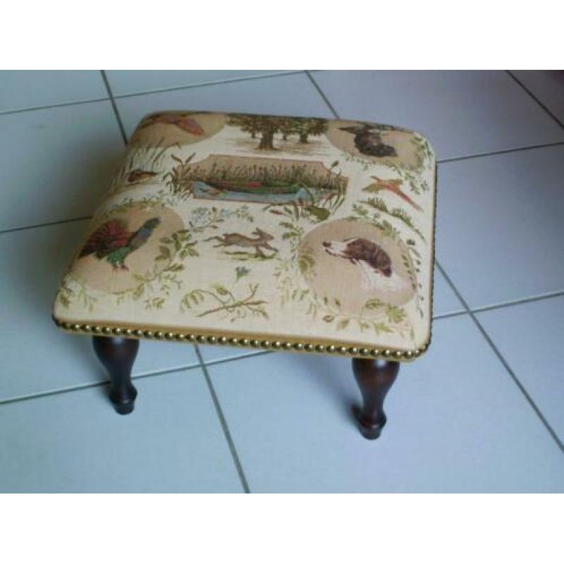 Footstool met - Hondjesstof blauw - NIEUW - BEKIJKEN !!!