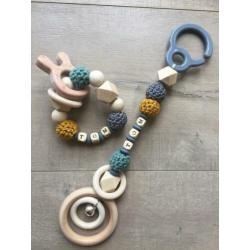 Speenkoord,bijtring,wagenspanner,maxi cosi hanger, met naam