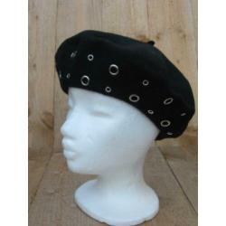 Zwarte dames baret met studs van Fiebig Maat L = 58