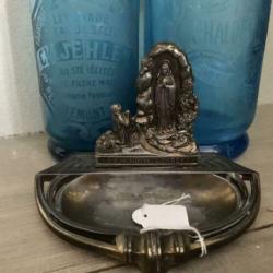 Lourdes tin beeldje schaaltje Maria religie wijwaterbakje
