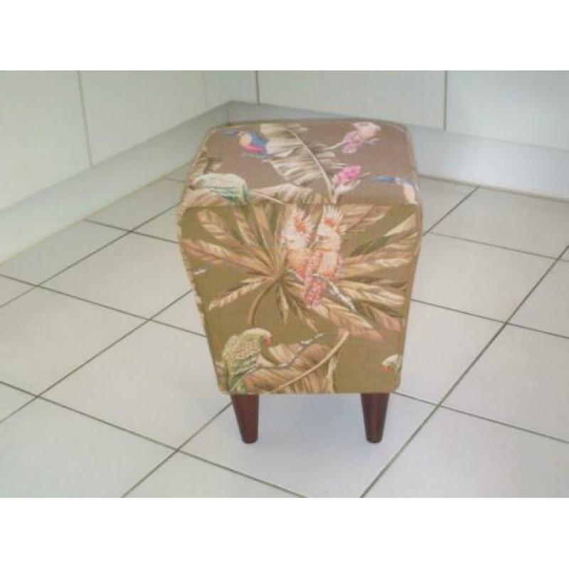 Footstool met - Hondjesstof blauw - NIEUW - BEKIJKEN !!!