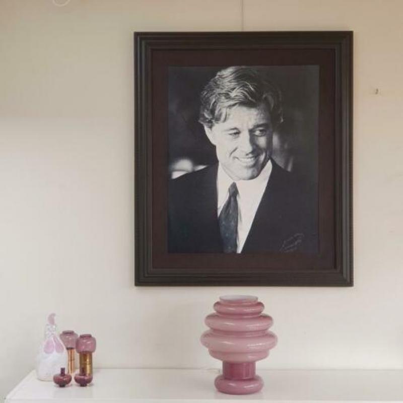 Groot decoratief portrait van Robert Redford, houten lijst,