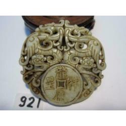 Mooie handgesneden chinese oude jade amulet met draken921#