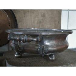 Oude brocante koperen zeef vergiet schaal handvaten *Etage3*