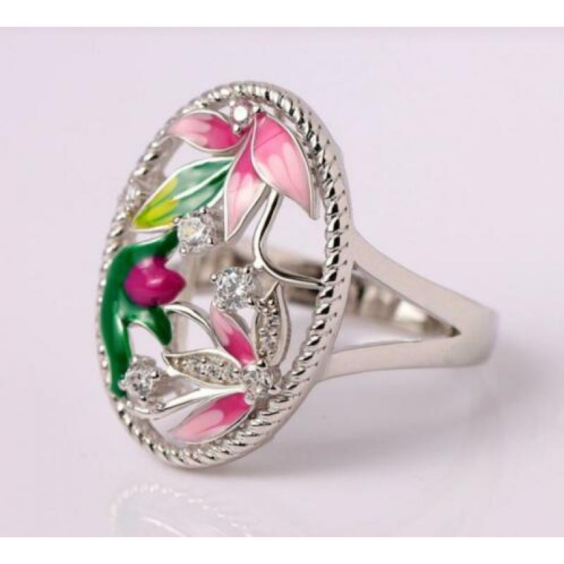 Lotusbloemen 925 sterling zilveren ring met zirkonen