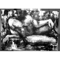 Uniek groot modern schilderij Mars / man naakt