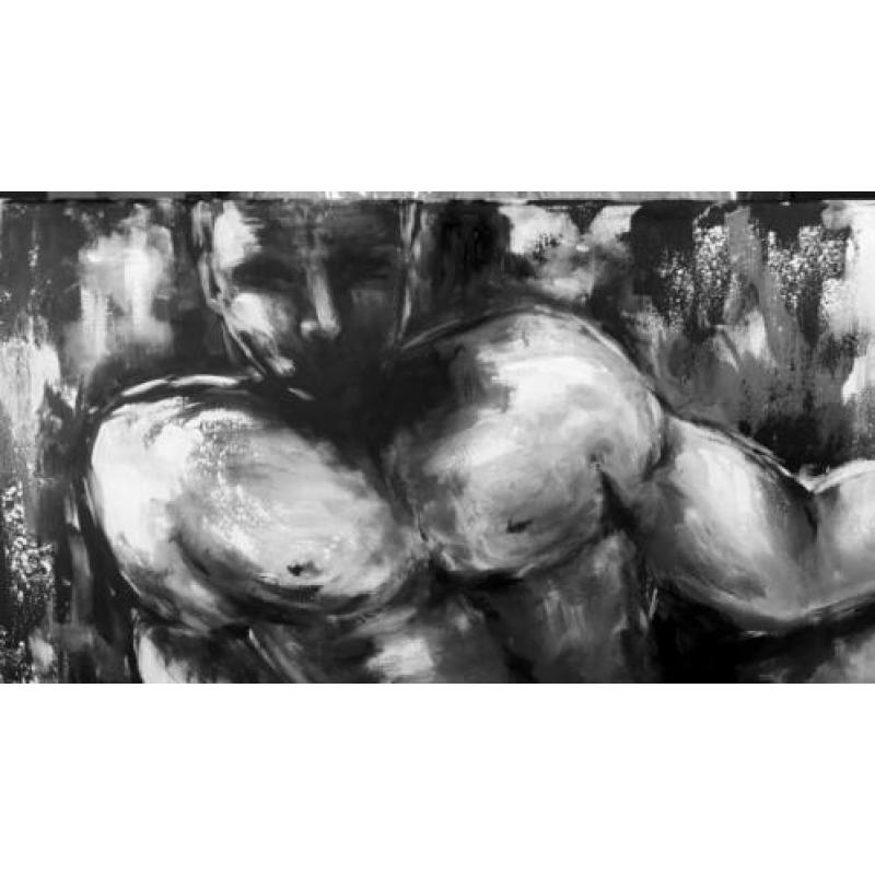 Uniek groot modern schilderij Mars / man naakt