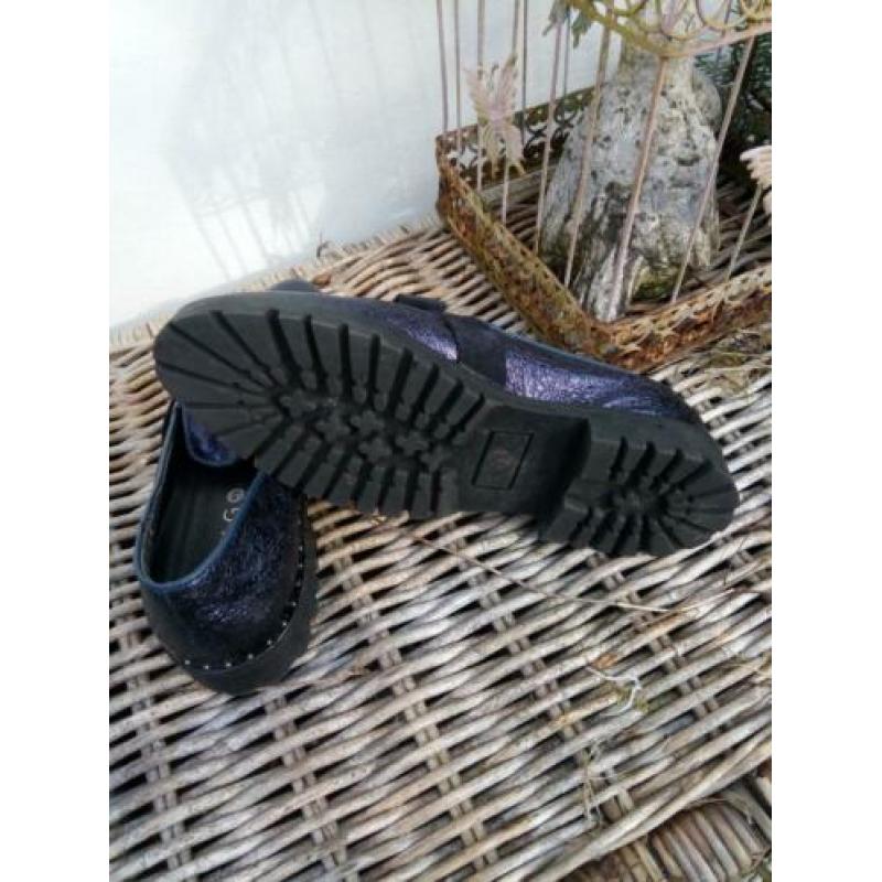 Leren instappers m strik maat 39 ,,Tango". Donkerblauw