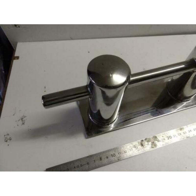 5x RVS dubbele bolder met voetplaat - 30cm - Als nieuw
