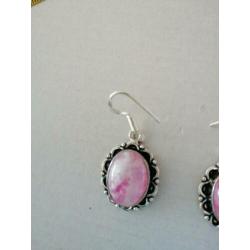Prachtige handgemaakte 925z oorbellen met Rhodochrosite
