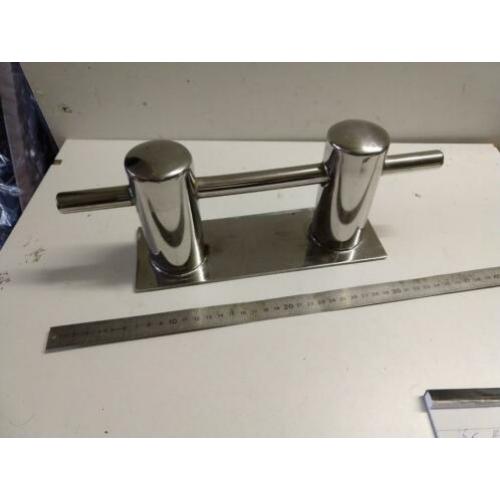 5x RVS dubbele bolder met voetplaat - 30cm - Als nieuw
