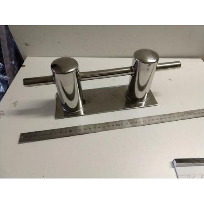 5x RVS dubbele bolder met voetplaat - 30cm - Als nieuw
