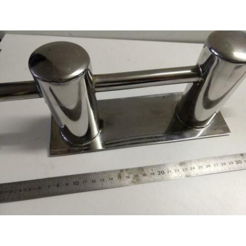 5x RVS dubbele bolder met voetplaat - 30cm - Als nieuw