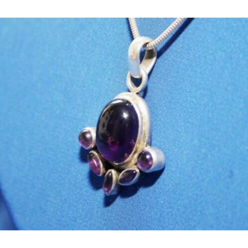 Schitterende 9-Ct Amethist Sterling Zilveren Hanger Ketting