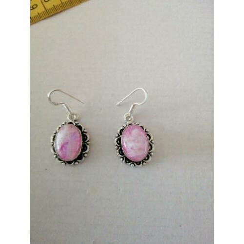 Prachtige handgemaakte 925z oorbellen met Rhodochrosite