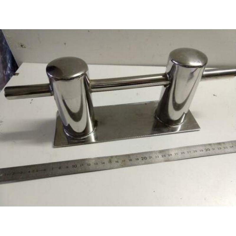 5x RVS dubbele bolder met voetplaat - 30cm - Als nieuw