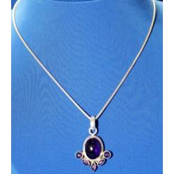 Schitterende 9-Ct Amethist Sterling Zilveren Hanger Ketting