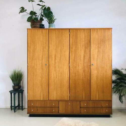 Vintage Deens design teak kledingkast vierdeurs jaren 60