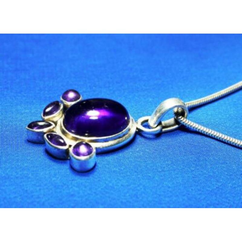 Schitterende 9-Ct Amethist Sterling Zilveren Hanger Ketting